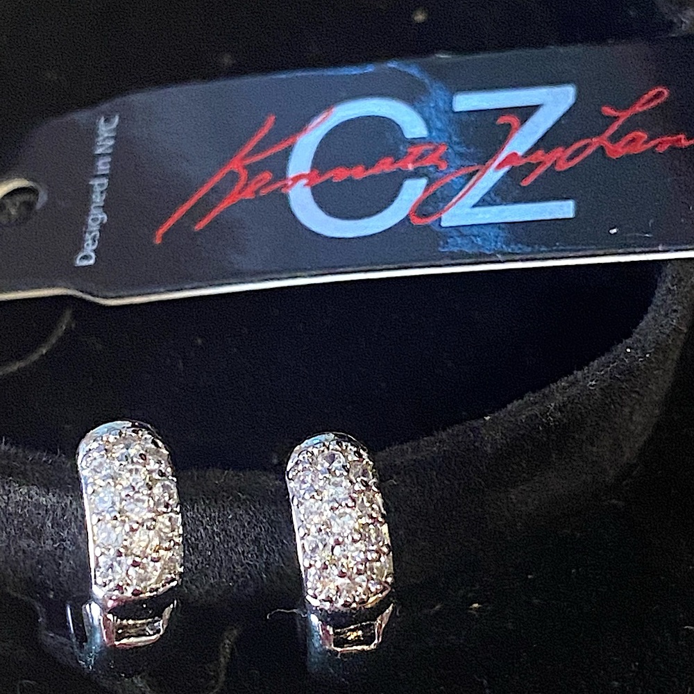 Kenneth Jay Lane Micro pave mini CZ hoops.